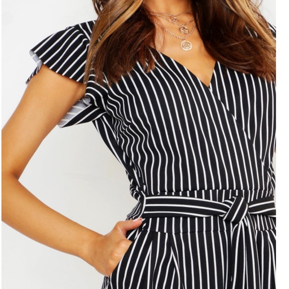 Tailored Ruffle Striped Romper - Picture 4 of 4